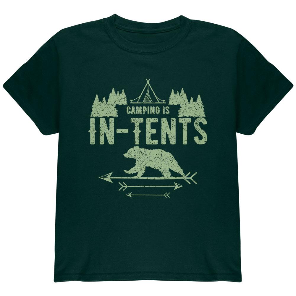 Camping Is In Tents Intense Funny Pun Youth T Shirt Youth T-Shirts Old Glory LG Forest Green