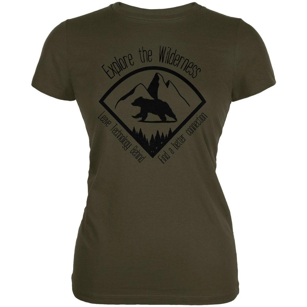 Explore The Wilderness No Wifi Better Connection Juniors Soft T Shirt Juniors T-Shirts Old Glory 2XL Army