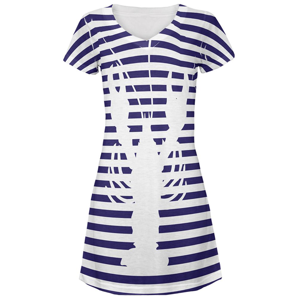 Lobster Navy Nautical Stripes All Over Juniors Beach Cover-Up Dress, XL / Multi