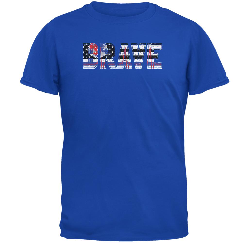 Brave EMT Firefighter Thin Red Blue Line Flag Mens Soft T Shirt Men's T-Shirts Old Glory 2XL Royal