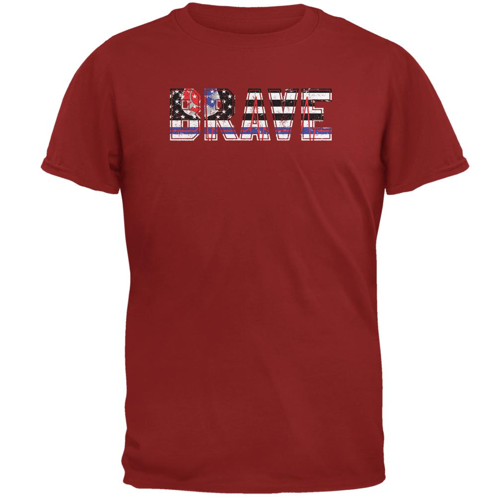 Brave EMT Firefighter Thin Red Blue Line Flag Mens T Shirt Men's T-Shirts Old Glory 2XL Cardinal Red