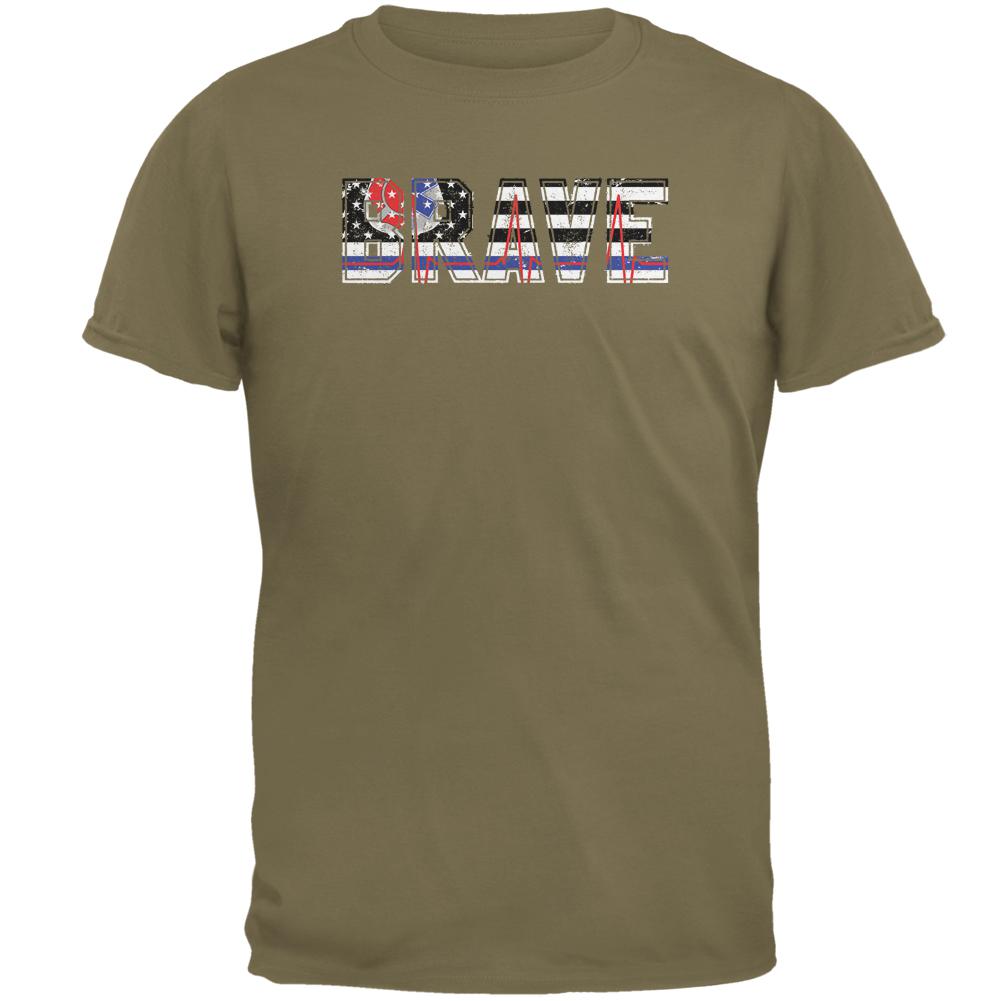 Brave EMT Firefighter Thin Red Blue Line Flag Mens T Shirt Men's T-Shirts Old Glory 2XL Prairie Dust