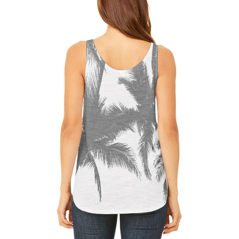 Black And White Palm Tree Silhouette Juniors Flowy Side Slit Tank Top Juniors Tank Tops Old Glory