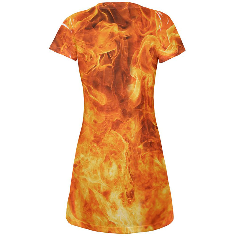 Flames Fire All Over Juniors Beach Cover-Up Dress Juniors Dresses Old Glory