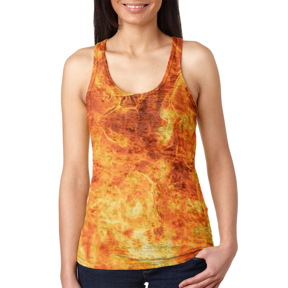 Flames Fire Juniors Burnout Racerback Tank Top Juniors Tank Tops Old Glory LG Multi