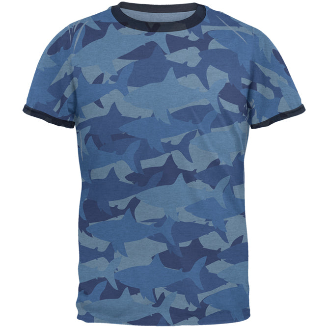Great White Shark Camo Men's Soft T-Shirt Men's T-Shirts Old Glory 2XL Heather Royal