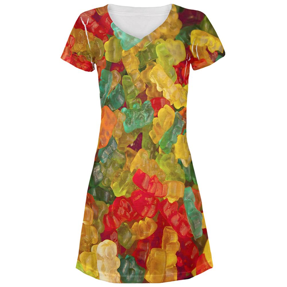Halloween Candy Gummy Bears All Over Juniors Beach Cover-Up Dress Juniors Dresses Old Glory MD Multi