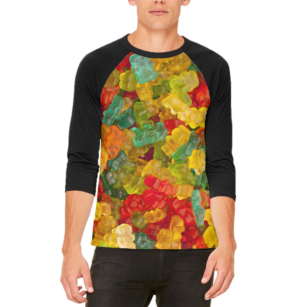 Halloween Candy Gummy Bears Mens Raglan T Shirt Men's T-Shirts Old Glory 2XL White-Black