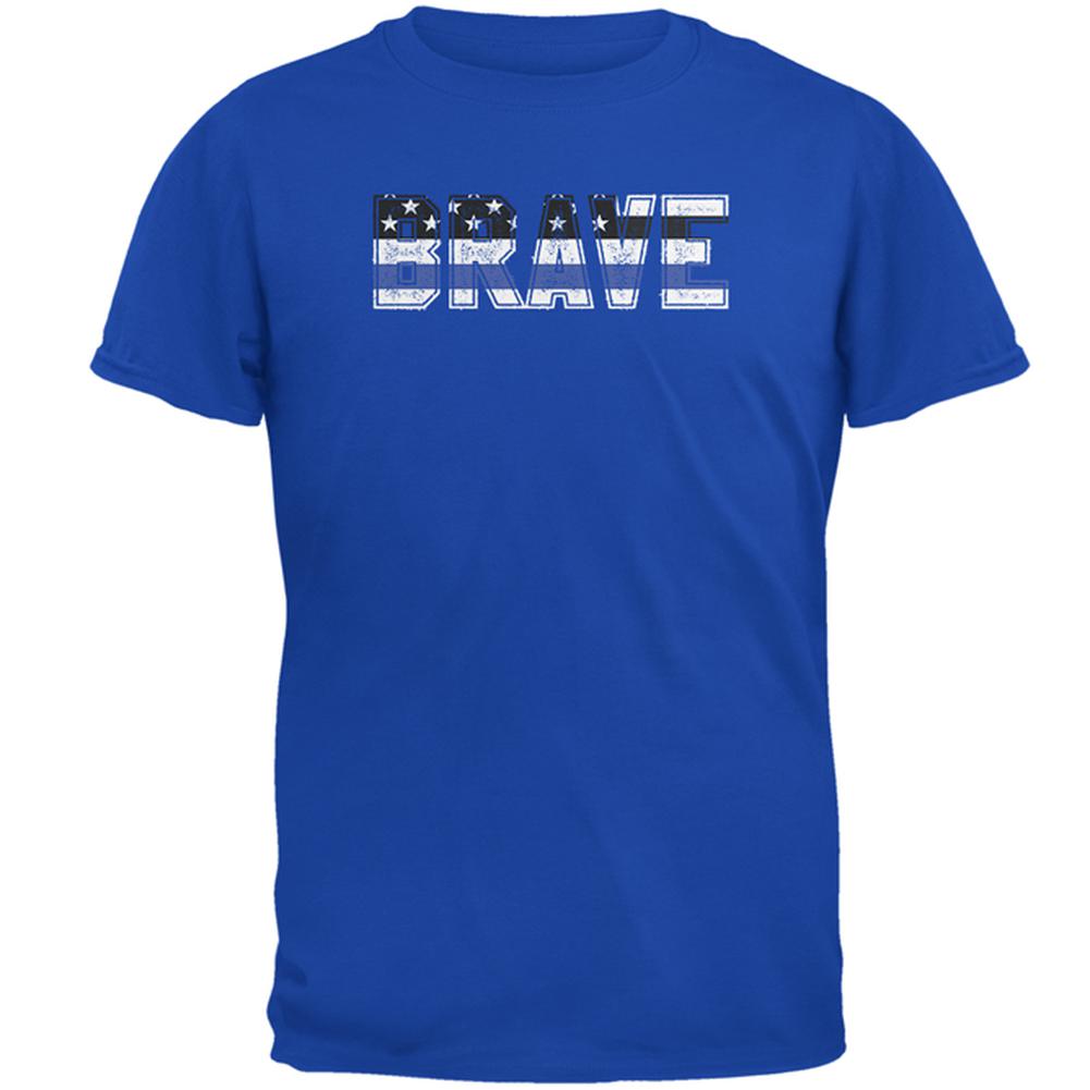 Brave Police Thin Blue Line Flag Mens Soft T Shirt Men's T-Shirts Old Glory 2XL Royal
