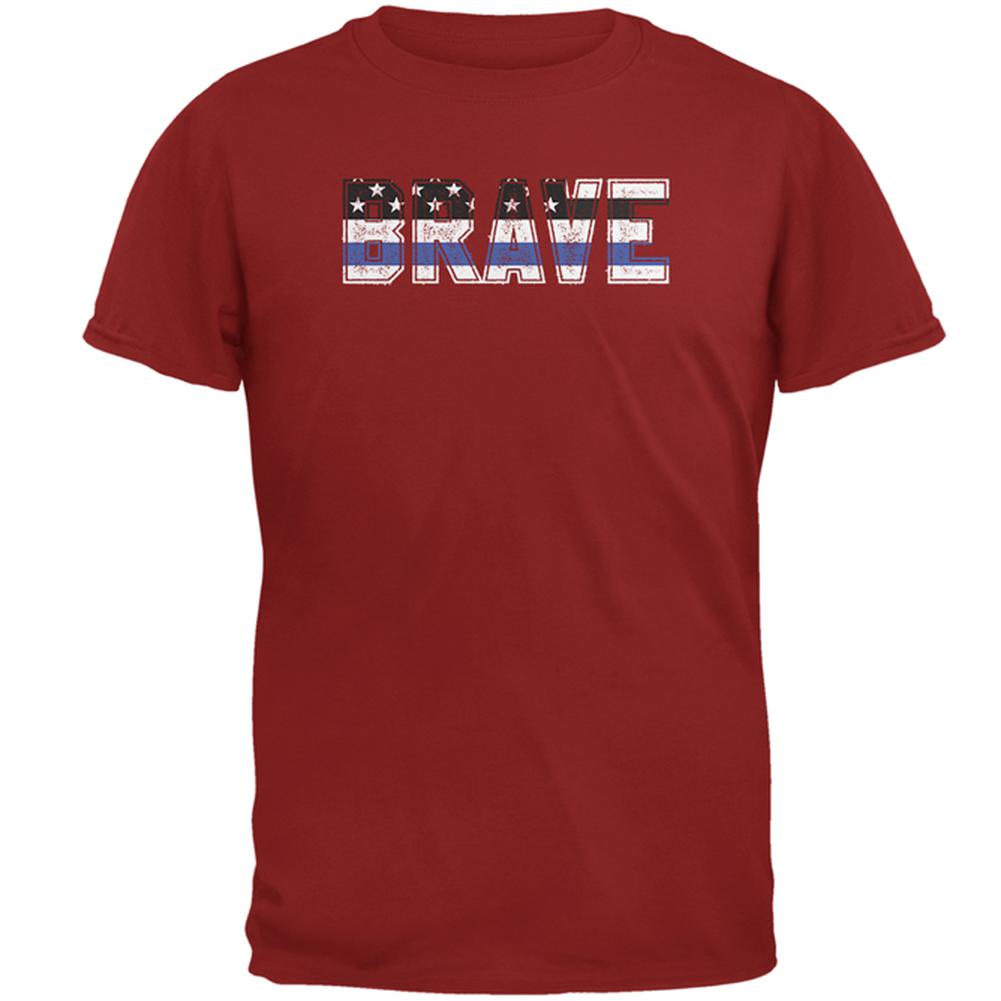Brave Police Thin Blue Line Flag Mens T Shirt Men's T-Shirts Old Glory 2XL Cardinal Red