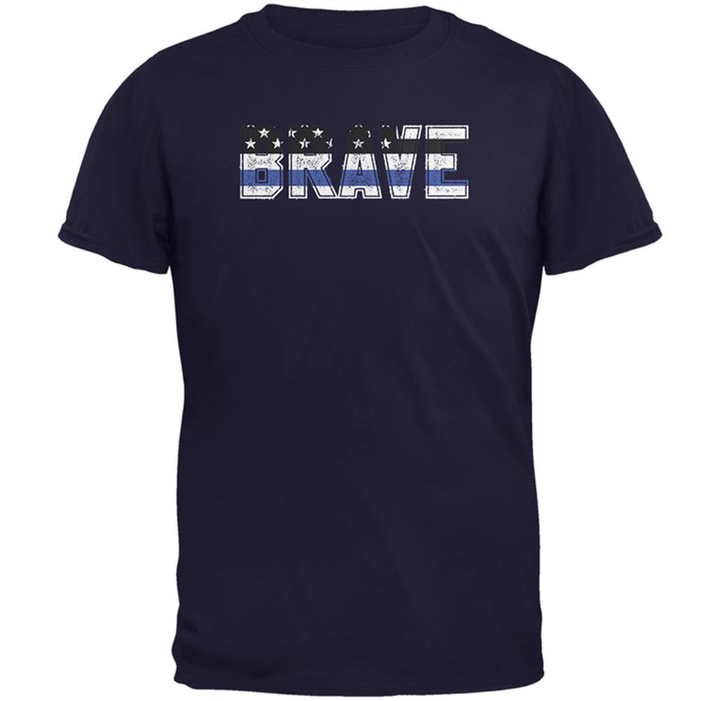 Brave Police Thin Blue Line Flag Mens T Shirt Men's T-Shirts Old Glory 2XL Navy