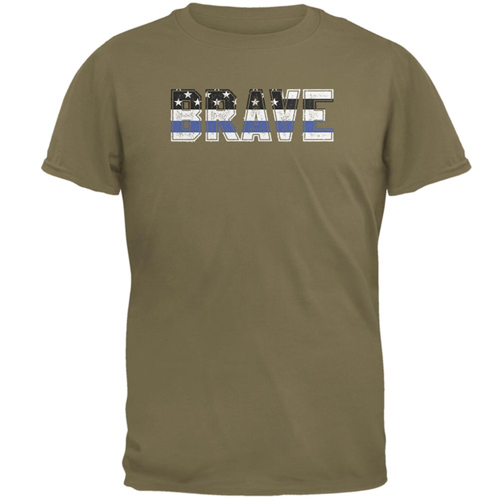 Brave Police Thin Blue Line Flag Mens T Shirt Men's T-Shirts Old Glory 2XL Prairie Dust