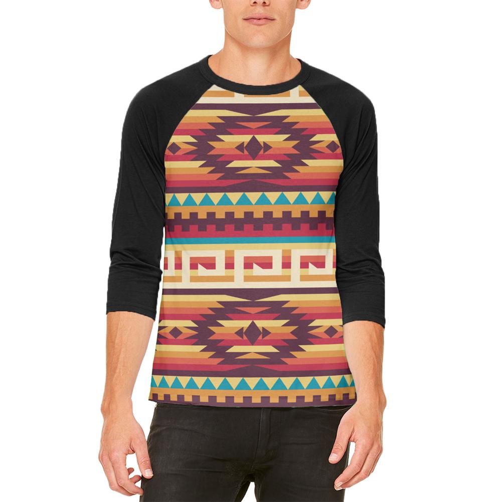 Native American Pattern Mens Raglan T Shirt Men's T-Shirts Old Glory 2XL White-Black