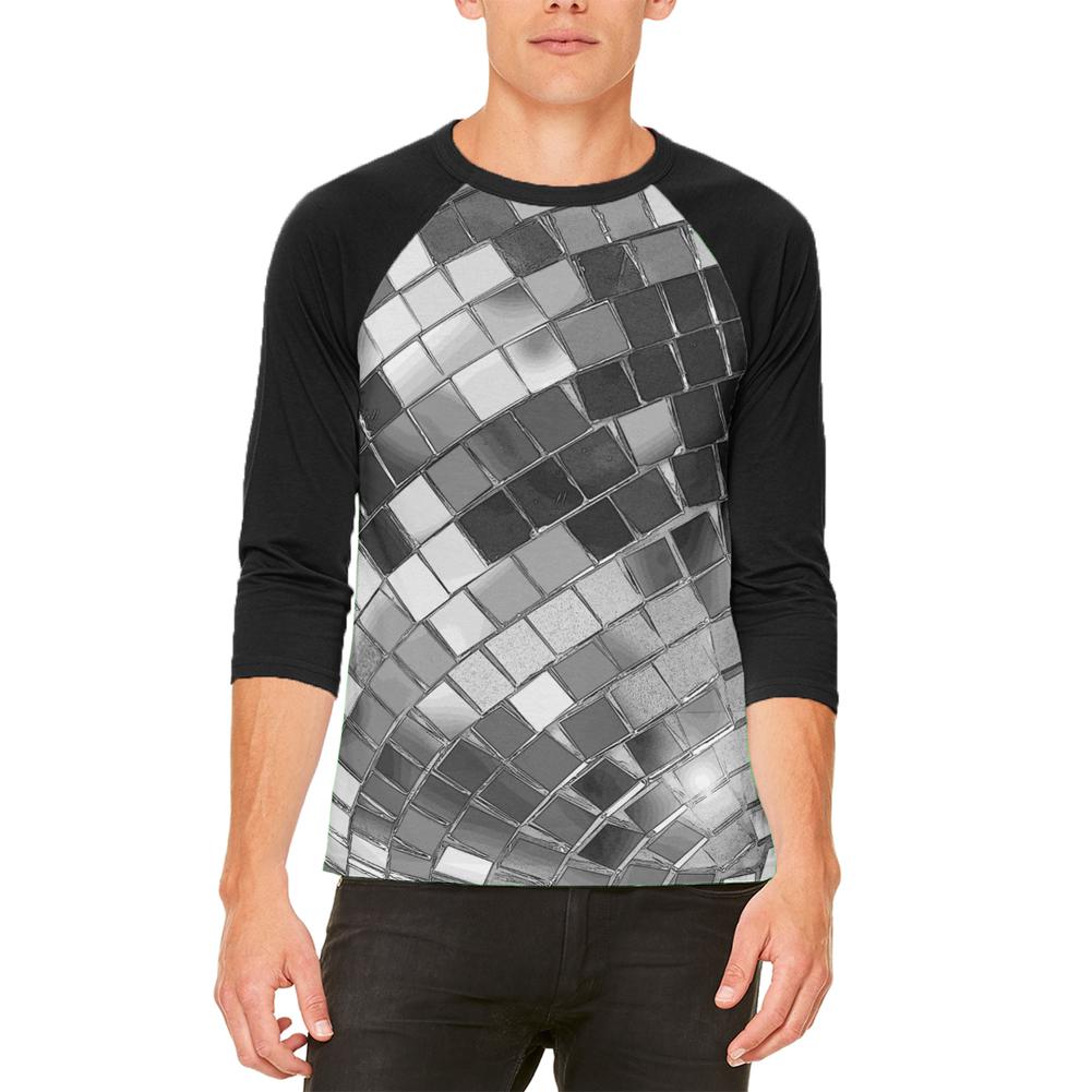 Non-Metallic Disco Ball Mens Raglan T Shirt Men's T-Shirts Old Glory 2XL White-Black