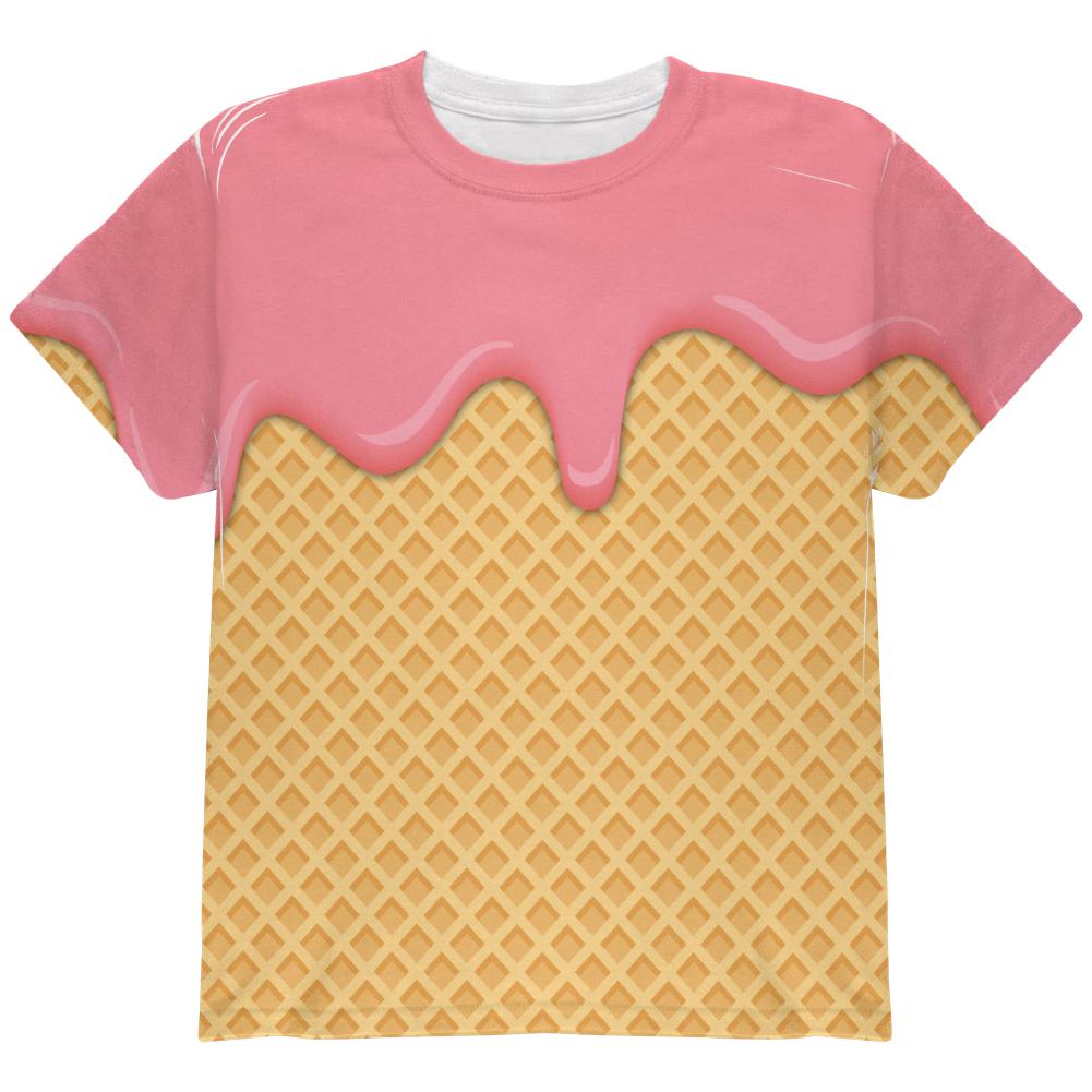 Strawberry Pink Melting Ice Cream Cone All Over Youth T Shirt Youth T-Shirts Old Glory LG Multi