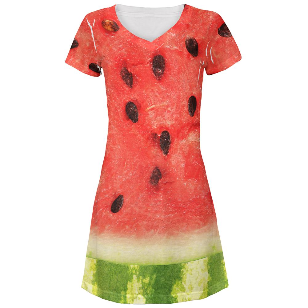 Watermelon Seeds Summer All Over Juniors Beach Cover-Up Dress Juniors Dresses Old Glory MD Multi