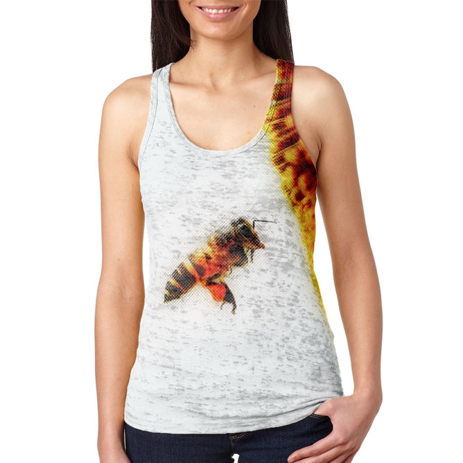 Honey Bee in Flight Juniors Burnout Racerback Tank Top Junior's Tank Tops global 2XL Multicolored