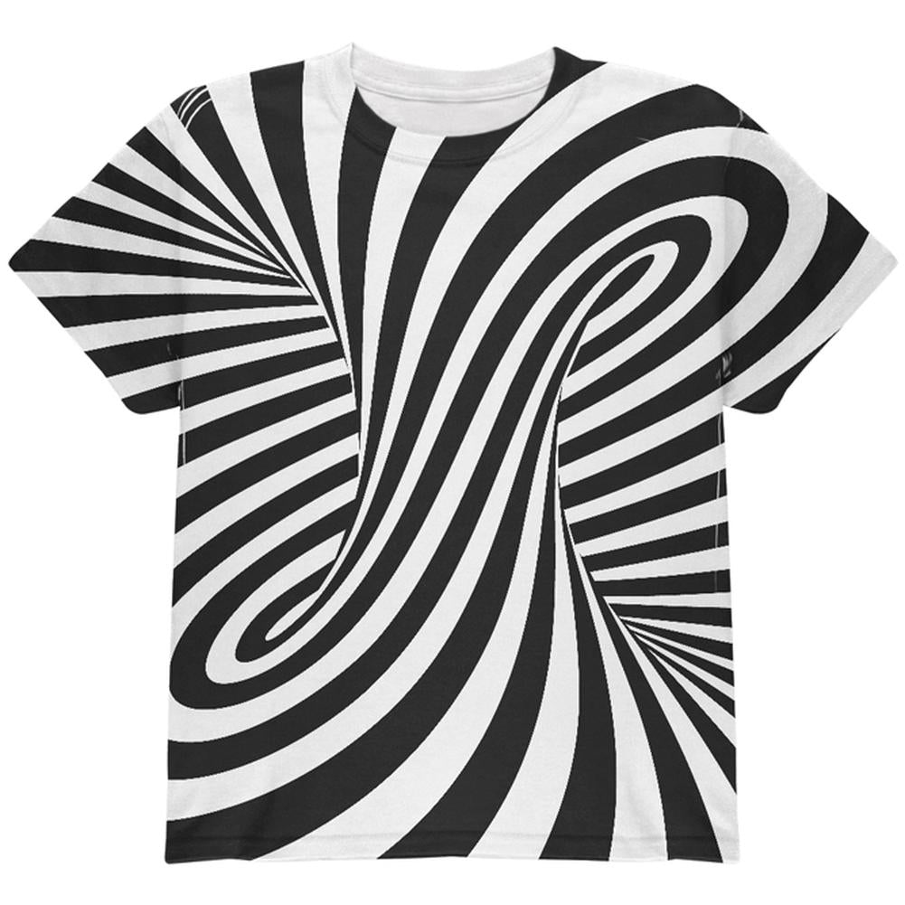 Trippy Black And White Swirl All Over Youth T Shirt Youth T-Shirts Old Glory LG Multi