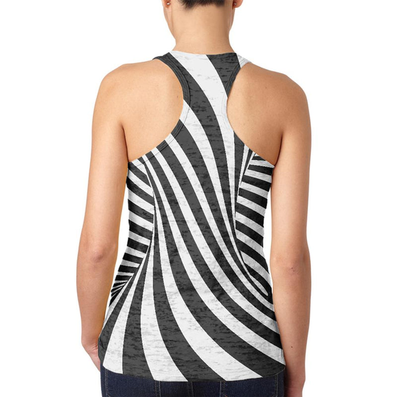 Trippy Black And White Swirl Juniors Burnout Racerback Tank Top Juniors Tank Tops Old Glory
