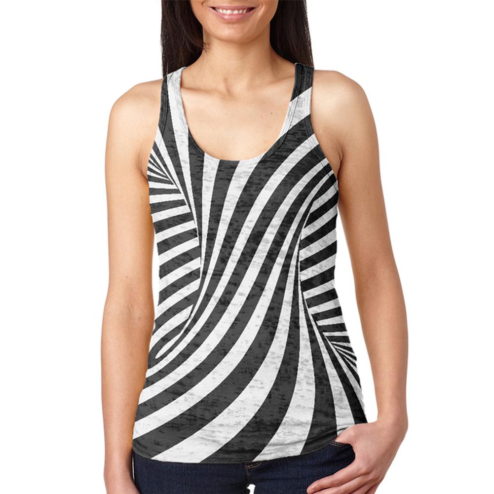 Trippy Black And White Swirl Juniors Burnout Racerback Tank Top Juniors Tank Tops Old Glory 2XL Multi