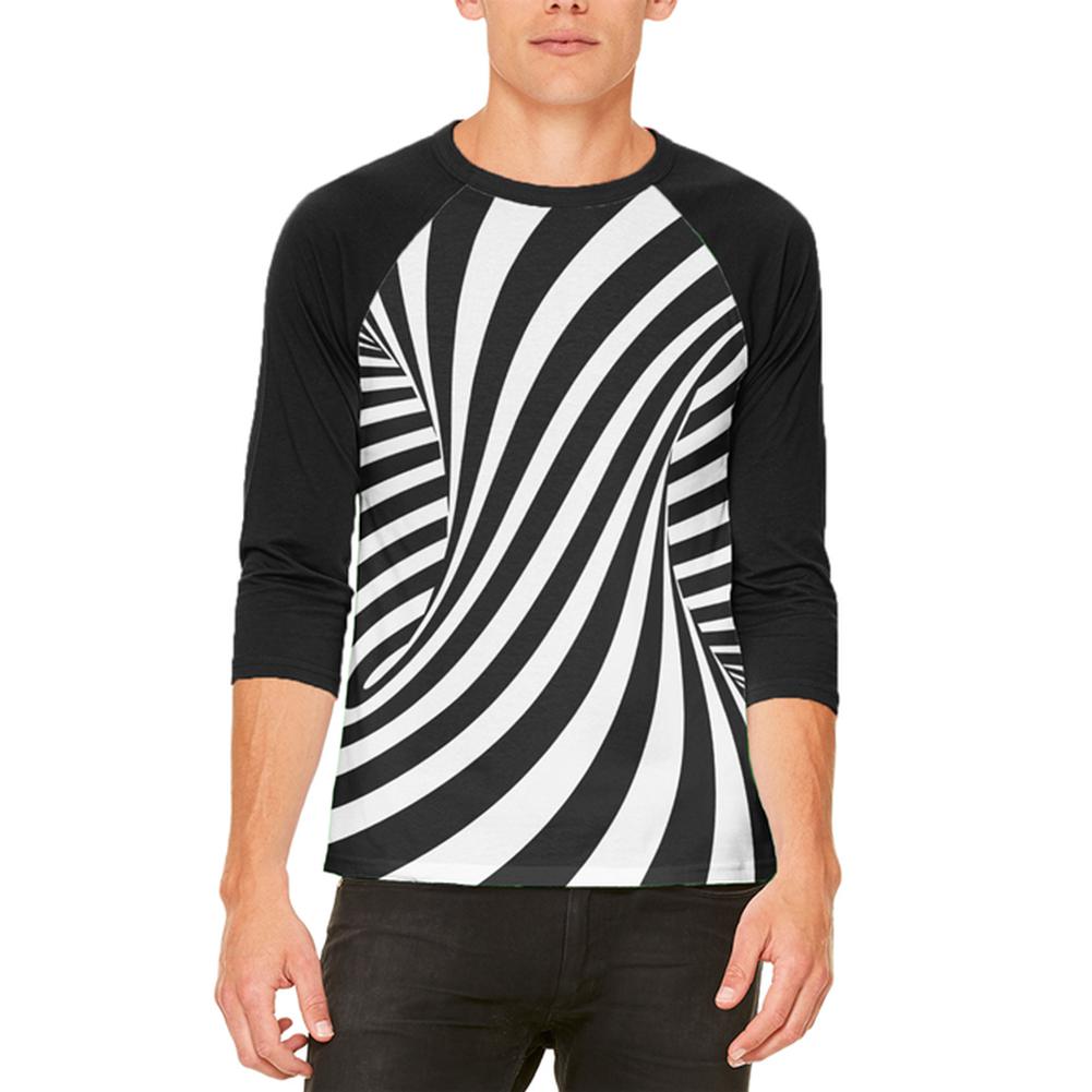 Trippy Black And White Swirl Mens Raglan T Shirt Men's T-Shirts Old Glory 2XL White-Black
