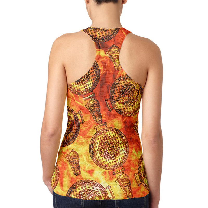 Flaming Hot Charcoal Grilled Steak Pattern Juniors Burnout Racerback Tank Top Juniors Tank Tops Old Glory