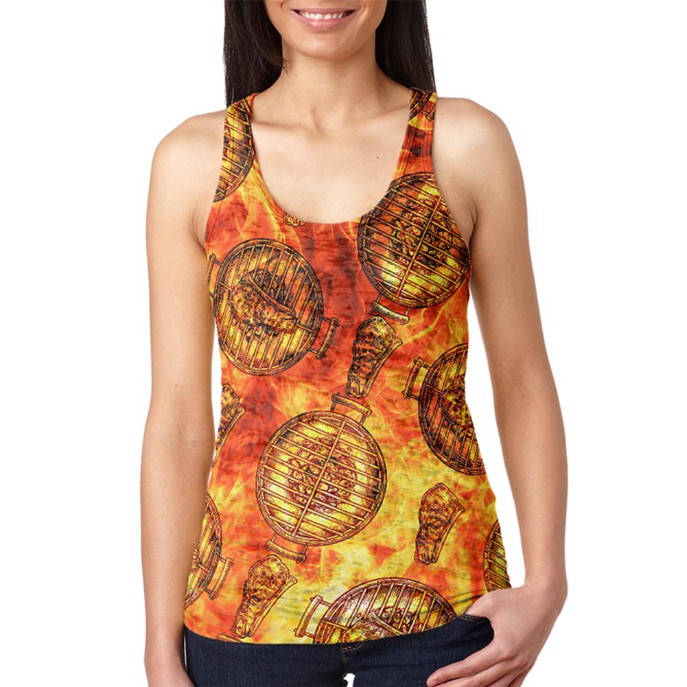 Flaming Hot Charcoal Grilled Steak Pattern Juniors Burnout Racerback Tank Top Juniors Tank Tops Old Glory 2XL Multi