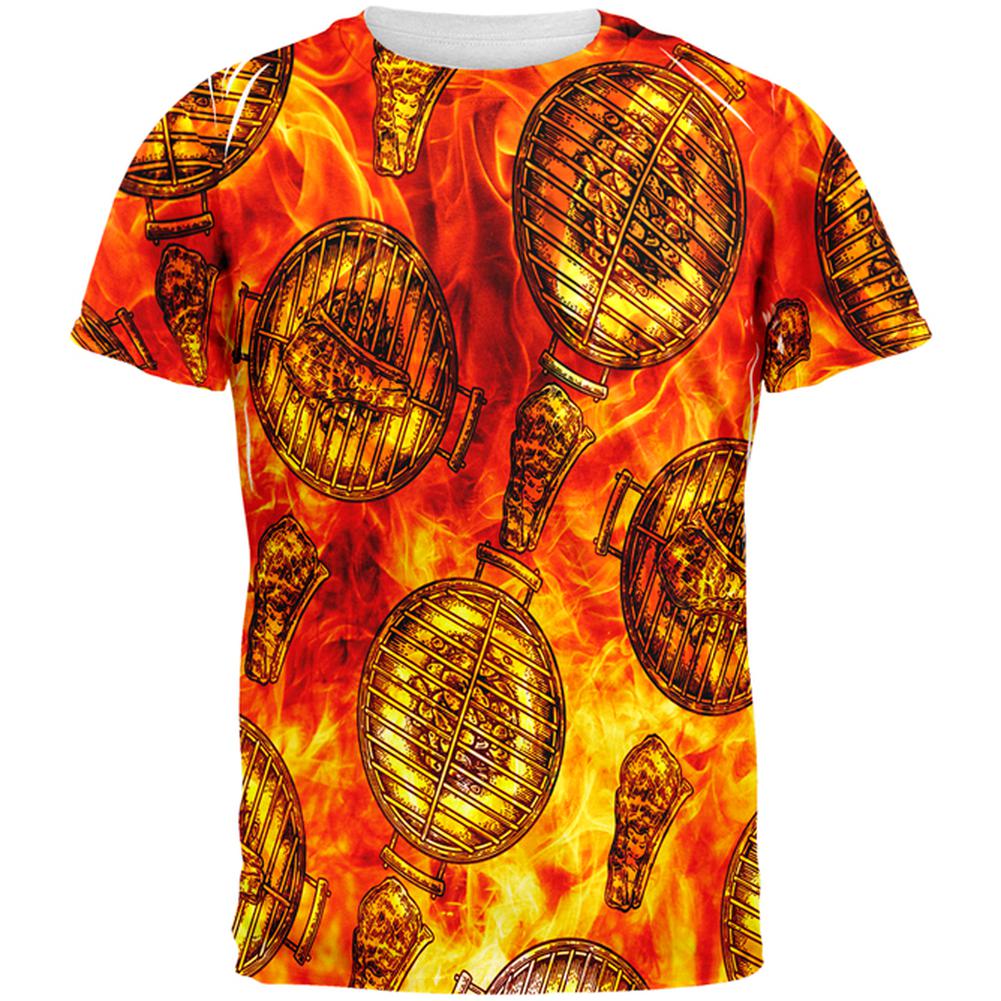 Flaming Hot Charcoal Grilled Steak Pattern All Over Mens T Shirt Men's T-Shirts Old Glory 2XL Multi