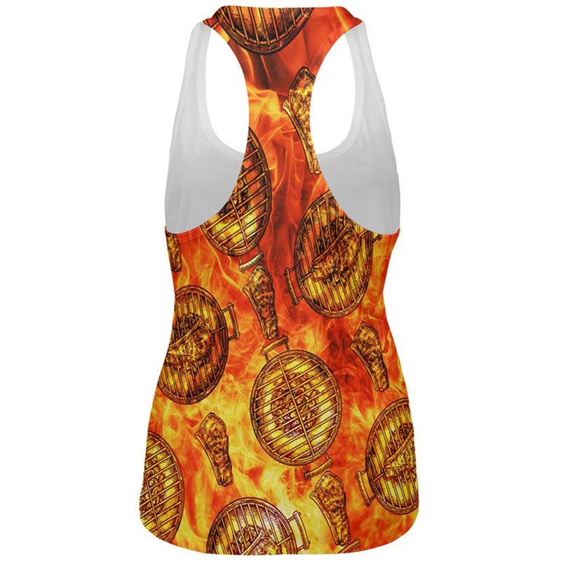 Flaming Hot Charcoal Grilled Steak Pattern All Over Womens Work Out Tank Top Women's Tank Tops Old Glory