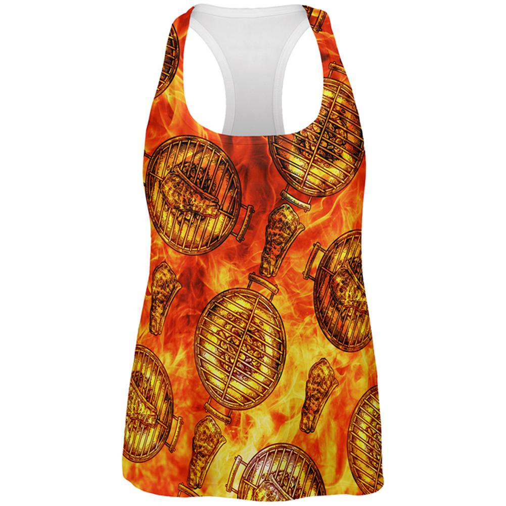 Flaming Hot Charcoal Grilled Steak Pattern All Over Womens Work Out Tank Top Women's Tank Tops Old Glory 2XL Multi
