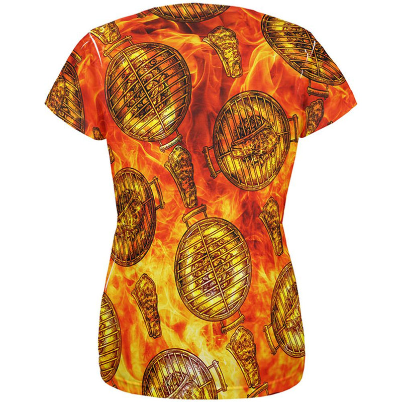 Flaming Hot Charcoal Grilled Steak Pattern All Over Womens T Shirt Women's T-Shirts Old Glory