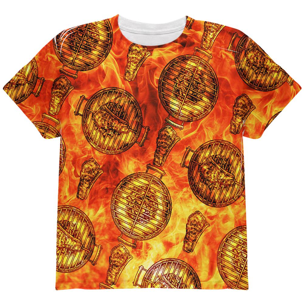 Flaming Hot Charcoal Grilled Steak Pattern All Over Youth T Shirt Youth T-Shirts Old Glory LG Multi
