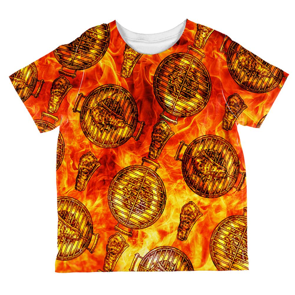 Flaming Hot Charcoal Grilled Steak Pattern All Over Toddler T Shirt Toddler T-Shirts Old Glory 2T Multi
