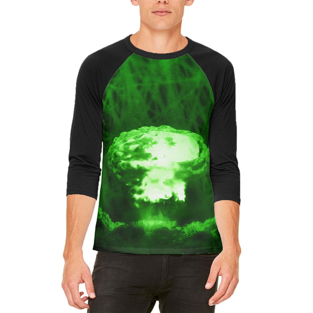 Gamma Radiation Atomic Explosion Mens Raglan T Shirt Men's T-Shirts Old Glory 2XL White-Black