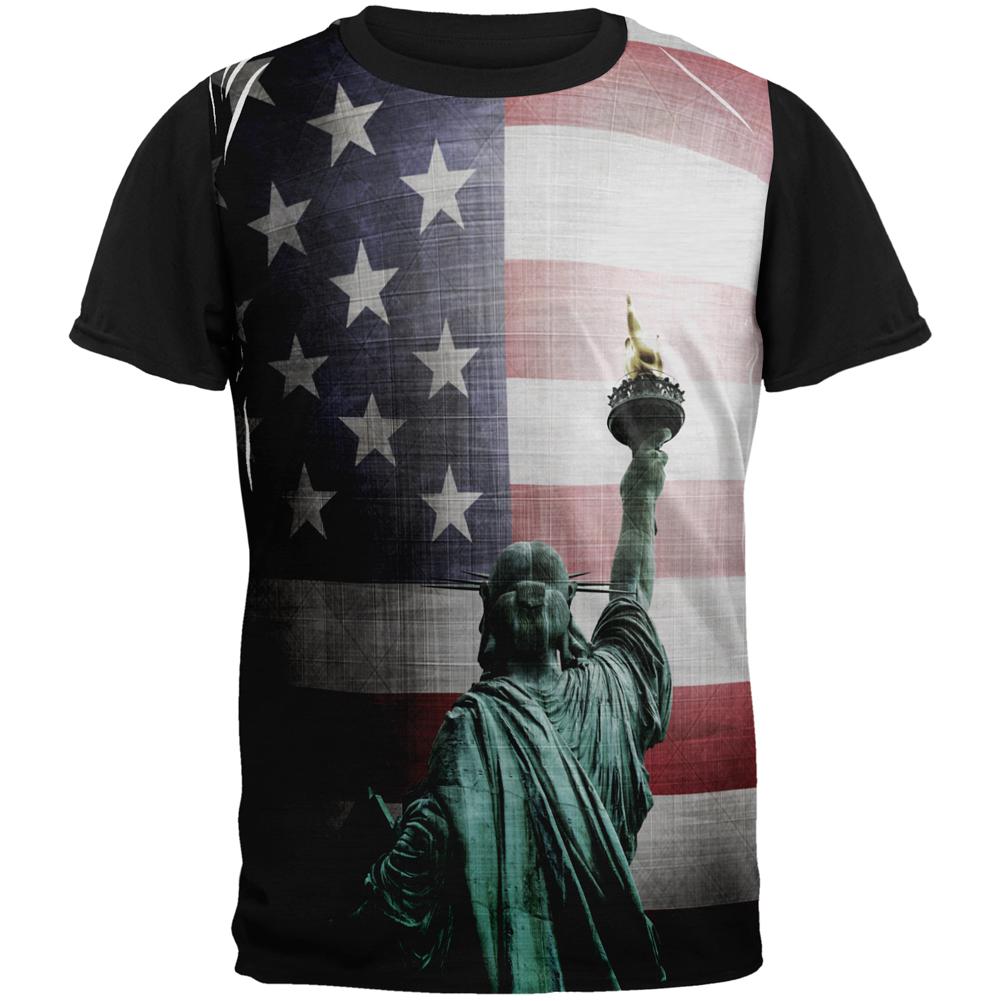 4th of July Let Lady Liberty Light the Way All Over Mens Black Back T Shirt Men's T-Shirts Old Glory 2XL Multi