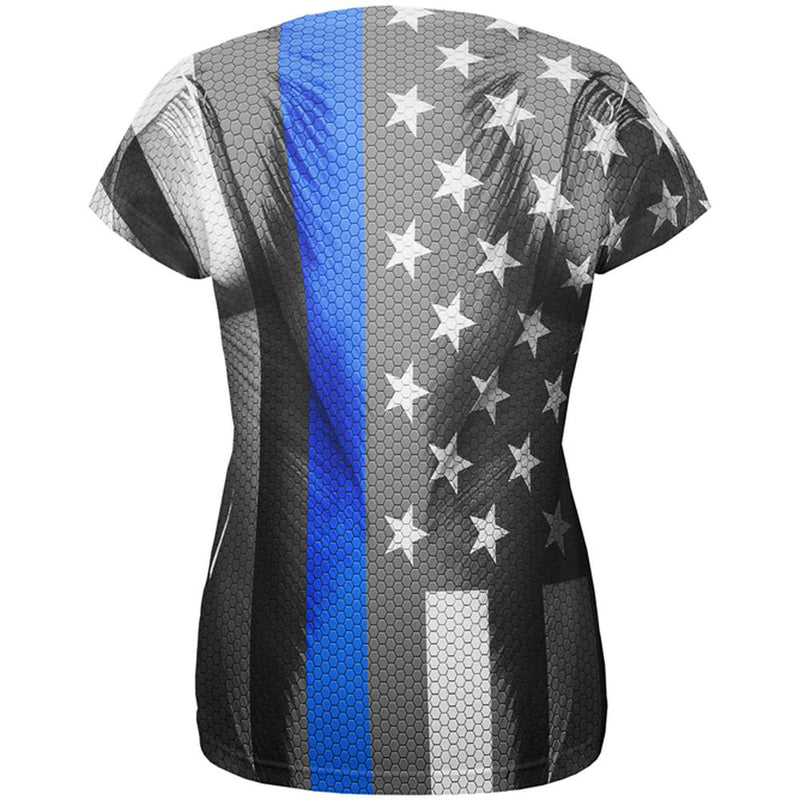 Halloween Thin Blue Line Superhero Costume All Over Womens T Shirt Women's T-Shirts Old Glory