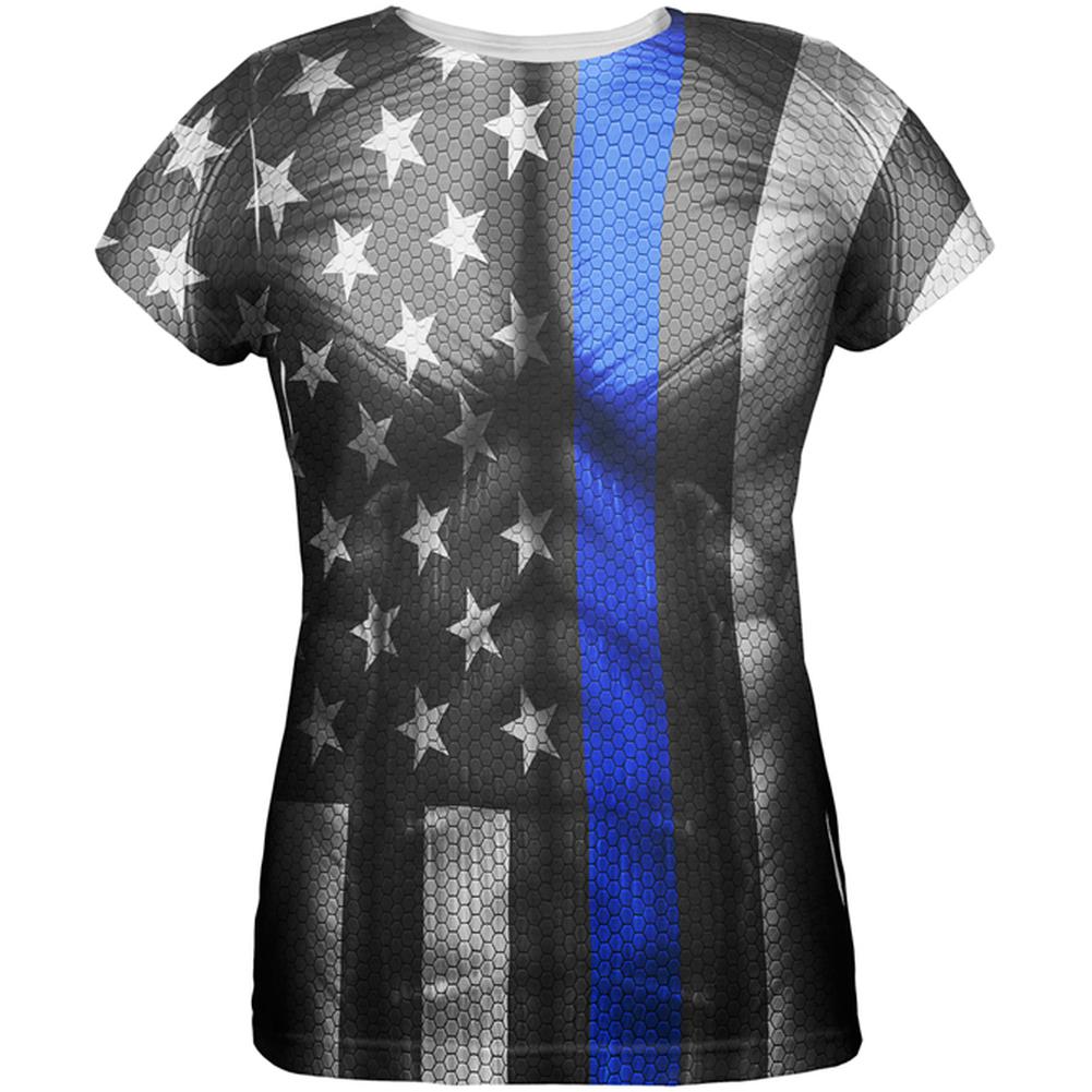Halloween Thin Blue Line Superhero Costume All Over Womens T Shirt Women's T-Shirts Old Glory 2XL Multi