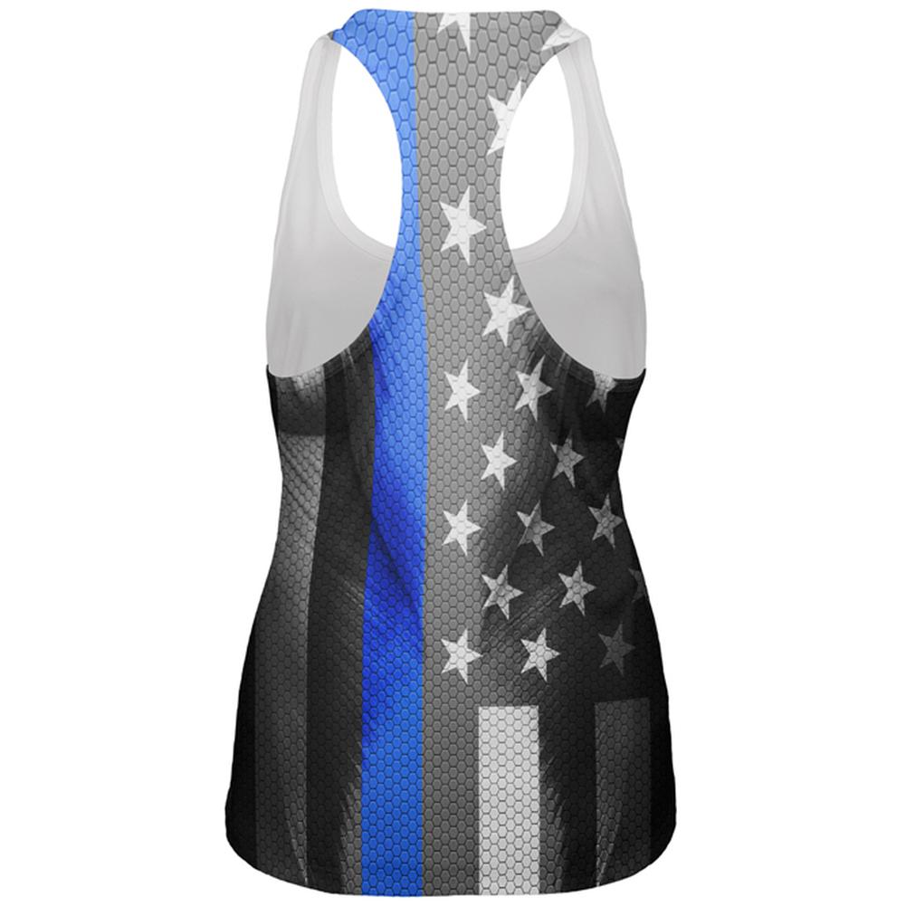 Halloween Thin Blue Line Superhero Costume All Over Womens Work Out Tank Top Women's Tank Tops Old Glory