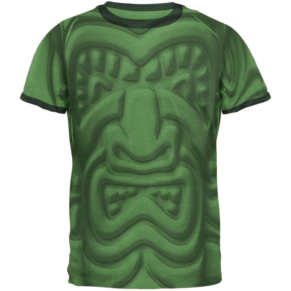 Tiki God Black Face Luau Mens Ringer T Shirt Men's T-Shirts Old Glory 2XL Heather Green-Forest