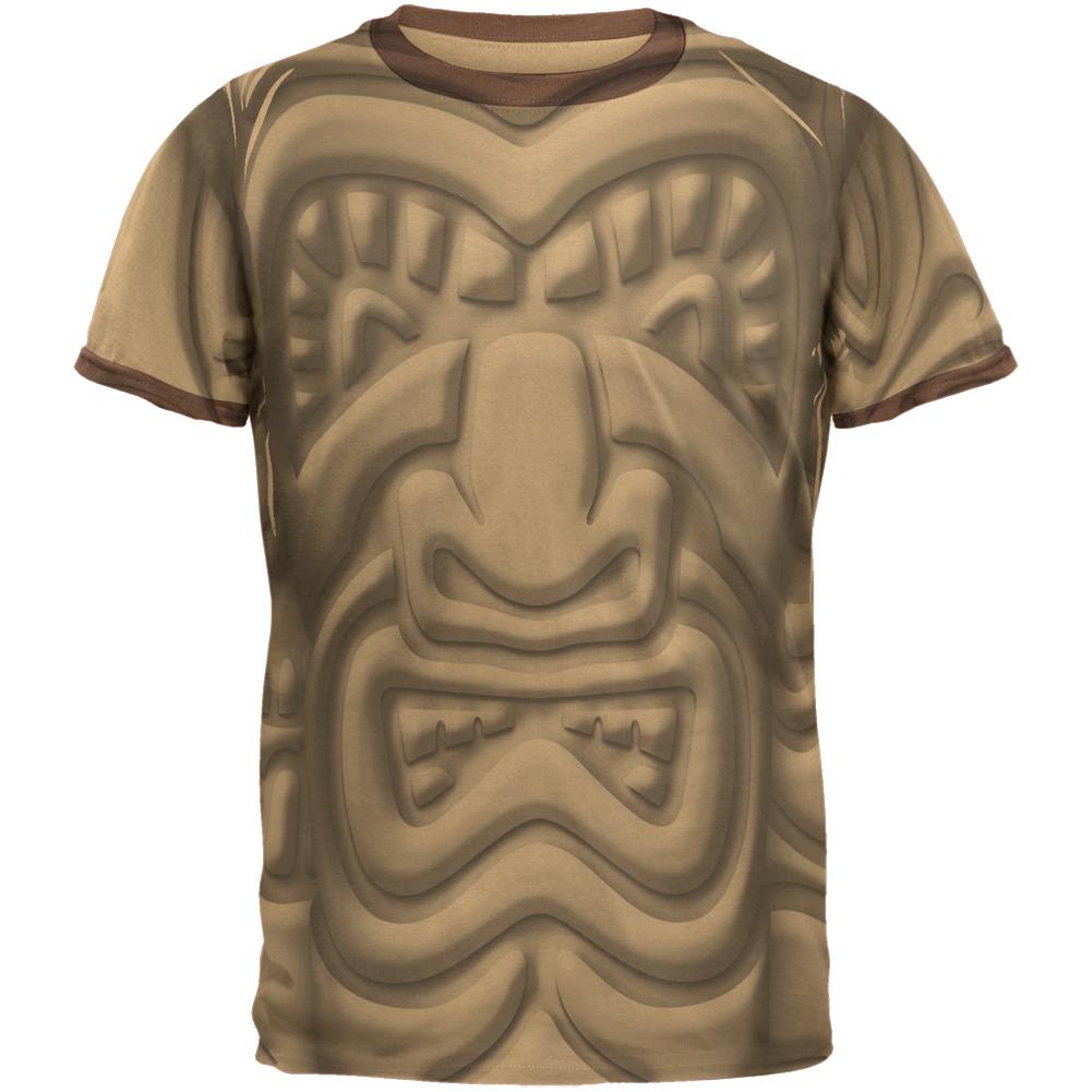 Tiki God Black Face Luau Mens Ringer T Shirt Men's T-Shirts Old Glory 2XL Tan-Brown