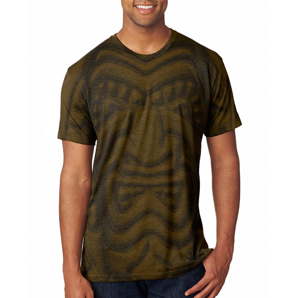 Tiki God Black Face Luau Men's Soft T-Shirt Men's T-Shirts Old Glory 2XL Heather Brown