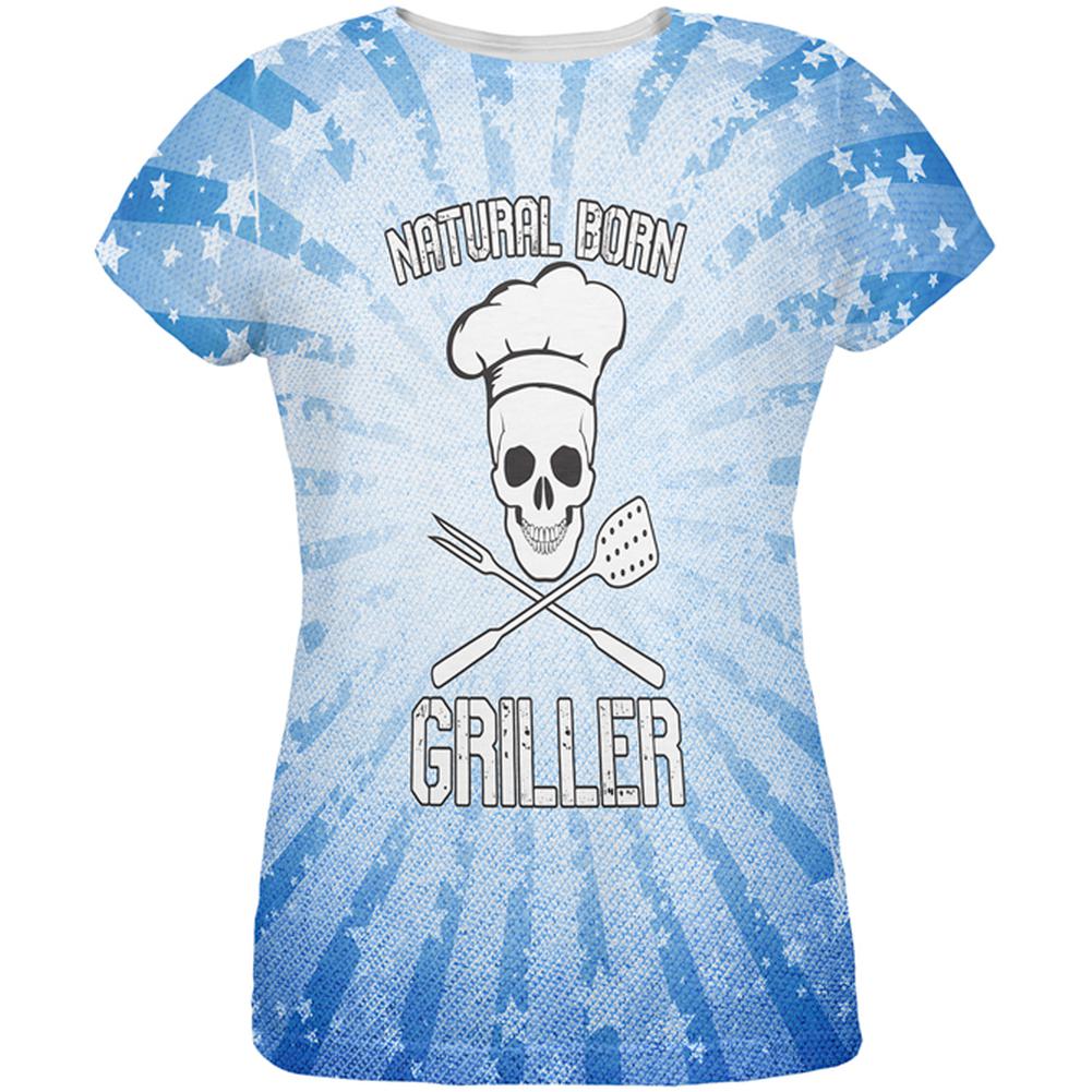 Natural Born Griller Blue All Over Womens T Shirt Women's T-Shirts Old Glory 2XL Multi