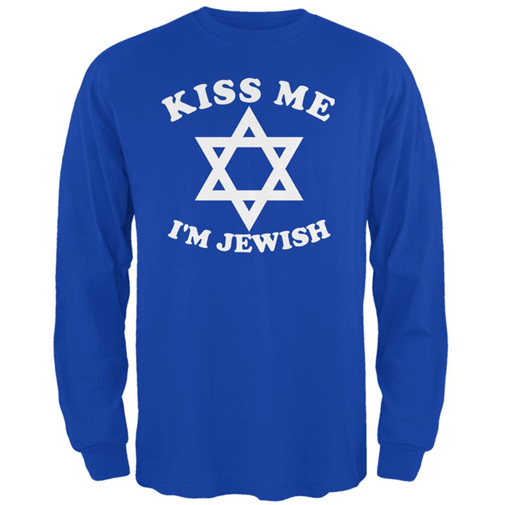 Kiss Me I'm Jewish Mens Long Sleeve T Shirt Men's Long Sleeves Old Glory 2XL Royal