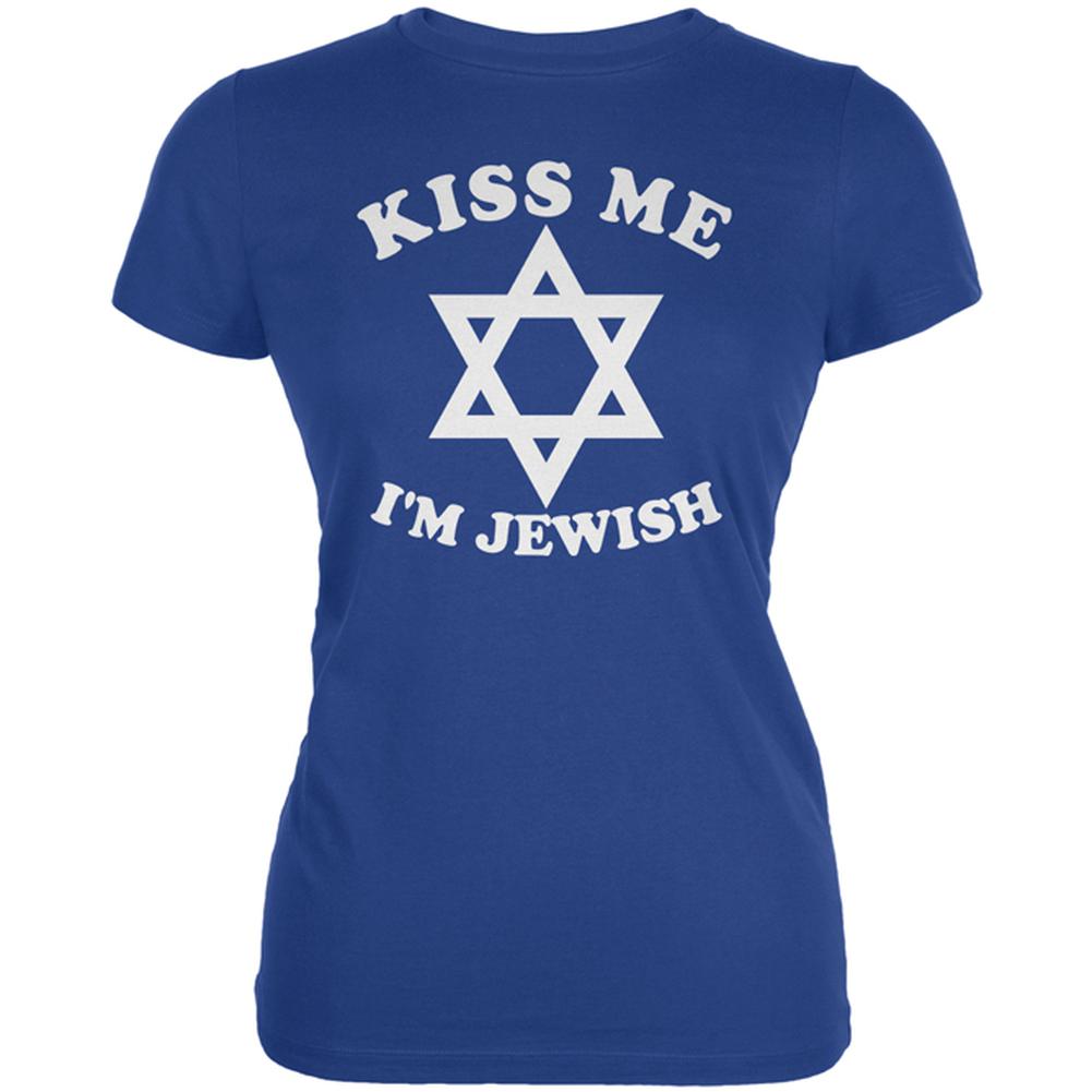 Kiss Me I'm Jewish Juniors Soft T Shirt Juniors T-Shirts Old Glory 2XL Royal