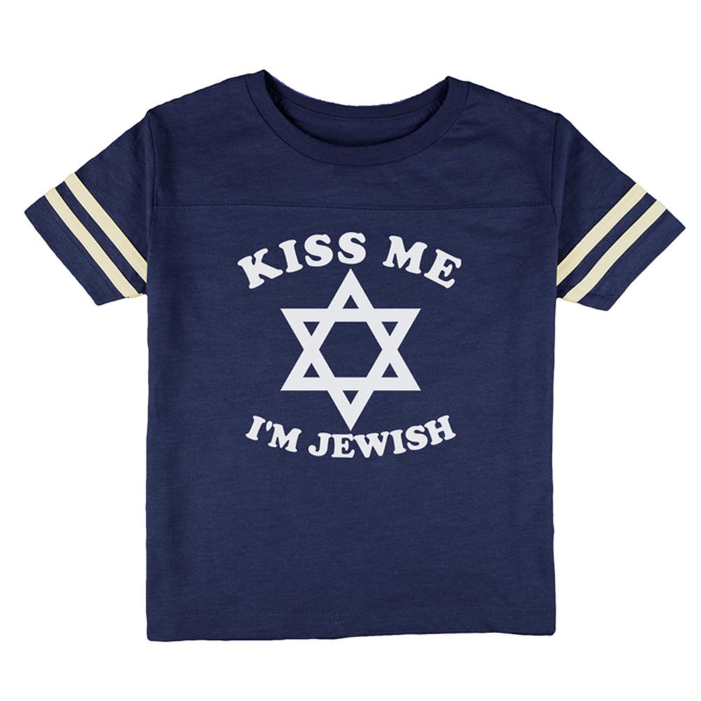 Kiss Me I'm Jewish Toddler Football T Shirt Toddler T-Shirts Old Glory 2T Heather Royal