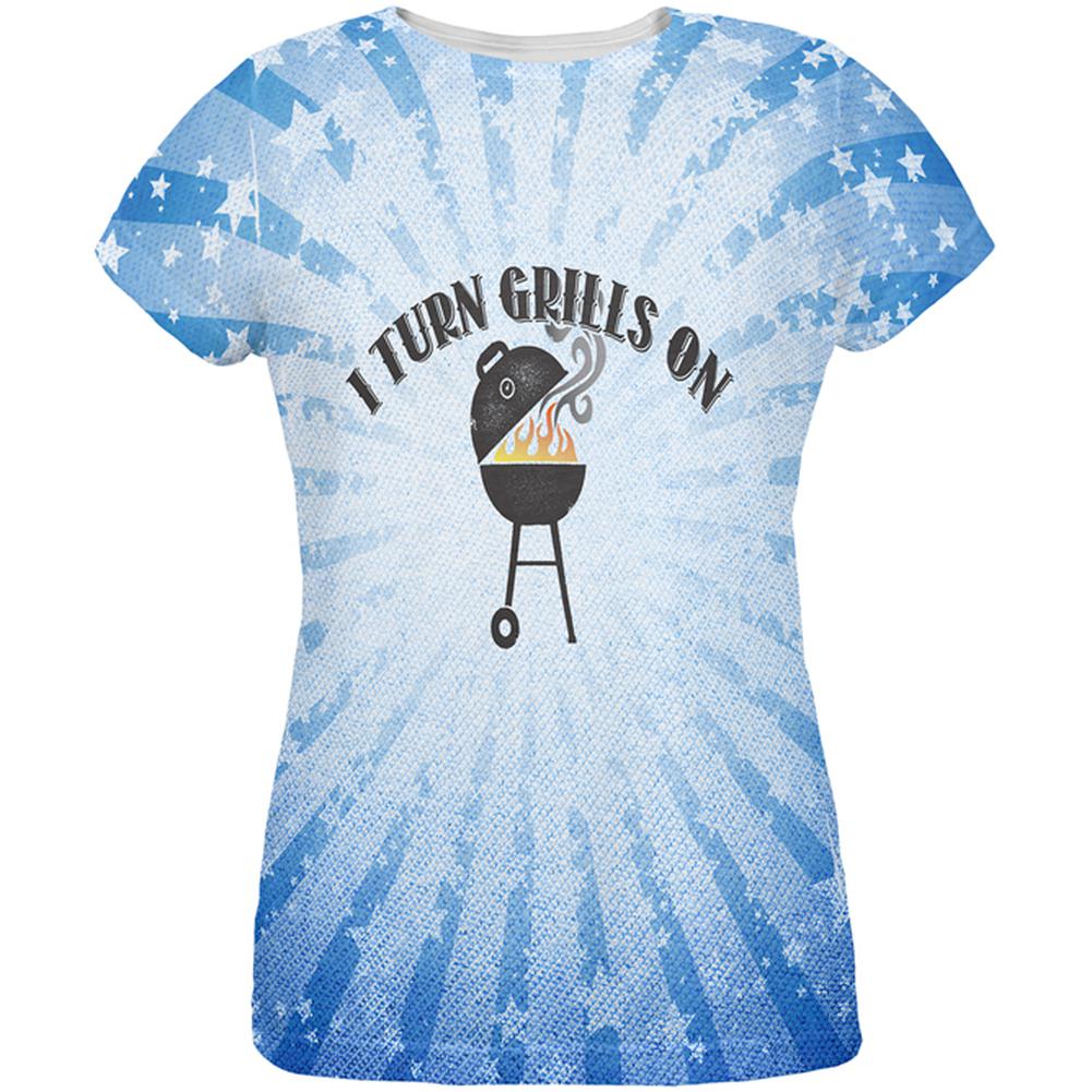 I Turn Grills On Blue All Over Womens T Shirt Women's T-Shirts Old Glory 2XL Multi
