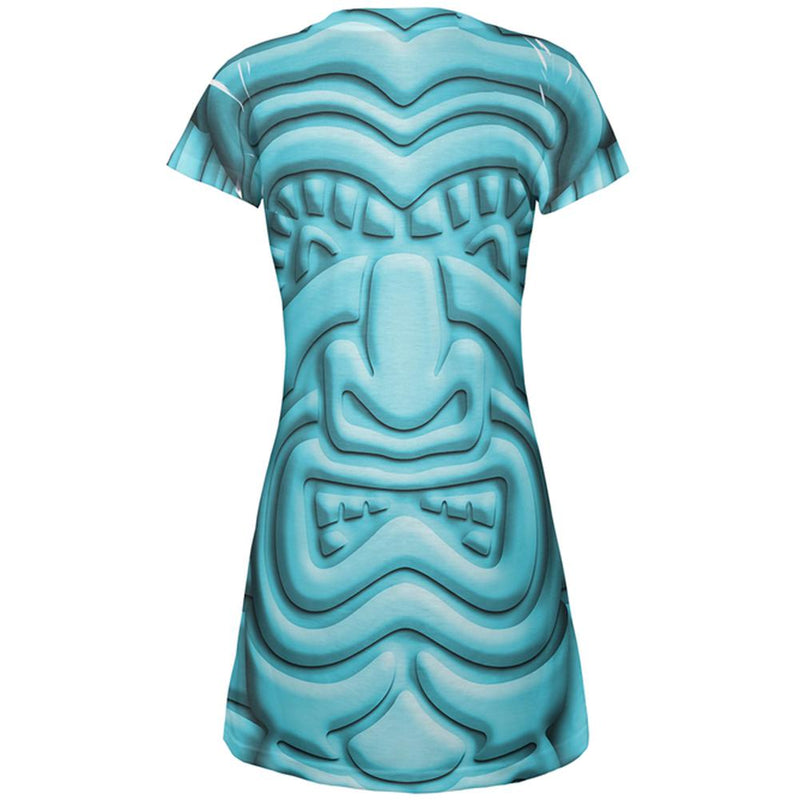 Tiki God Blue Face Luau All Over Juniors Beach Cover-Up Dress Juniors Dresses Old Glory