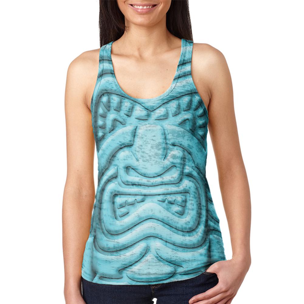 Tiki God Blue Face Luau Juniors Burnout Racerback Tank Top Juniors Tank Tops Old Glory 2XL Multi