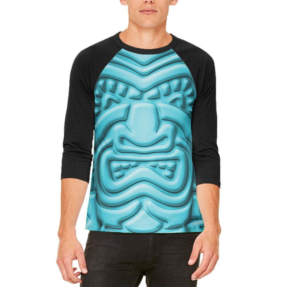 Tiki God Blue Face Luau Mens Raglan T Shirt Men's T-Shirts Old Glory 2XL White-Black
