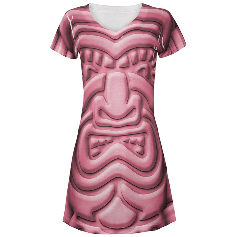 Tiki God Pink Face Luau All Over Juniors Beach Cover-Up Dress Juniors Dresses Old Glory MD Multi